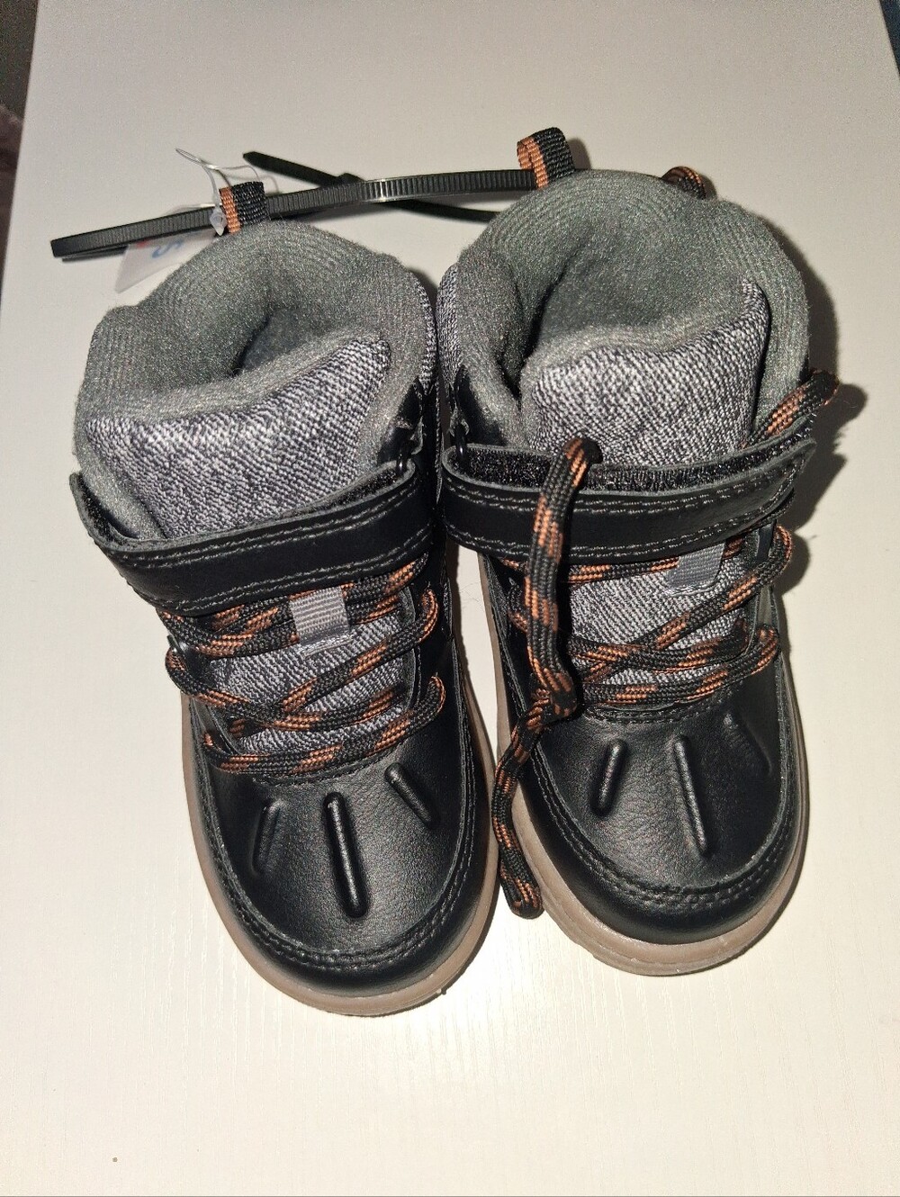 Carter's Black and Gray Kids Lace-Up Winter Boots with Orange Accents